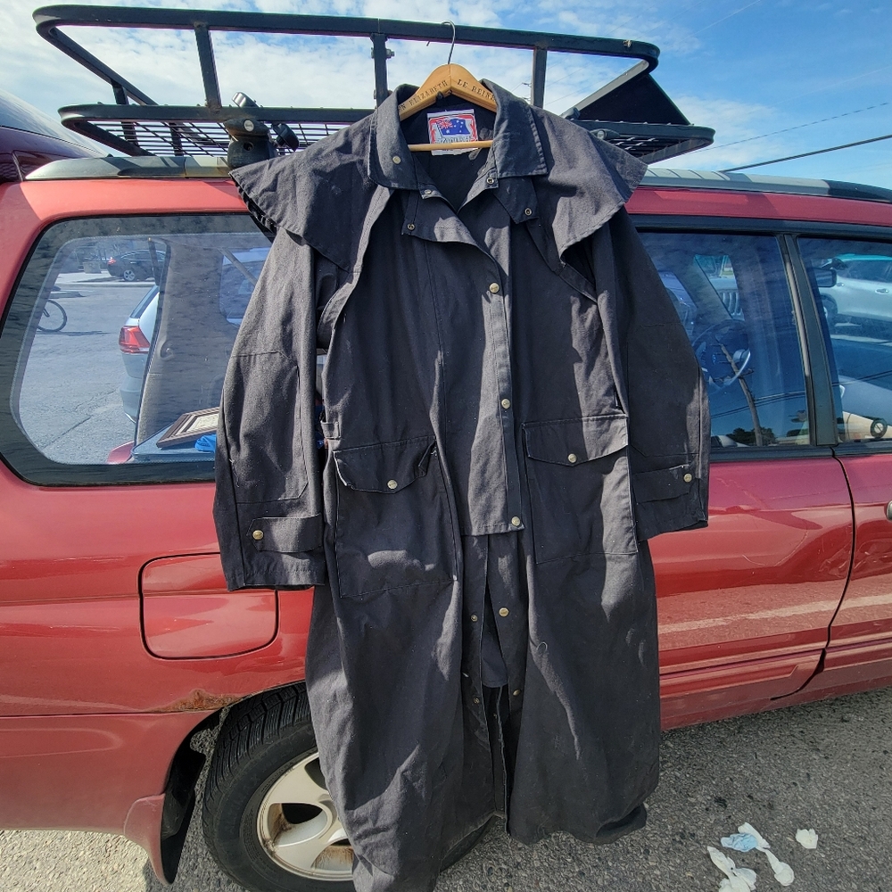 Vintage Koolah Australia Black Duster Riding Coat Size xlarge Vintage Oilskin Co